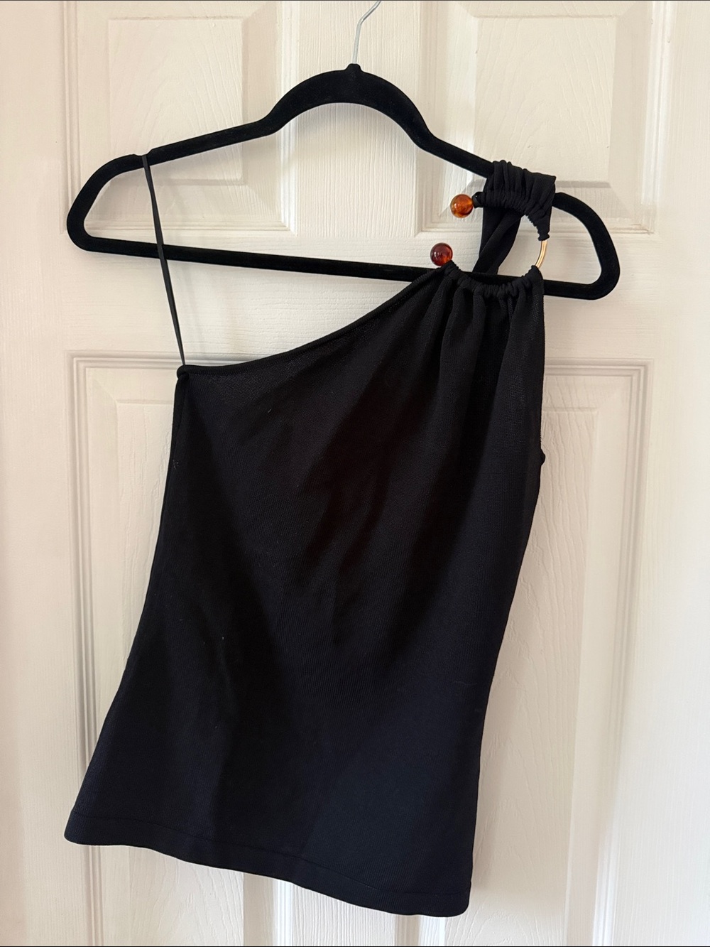Zara Black One-Shoulder Top with Bead Accent